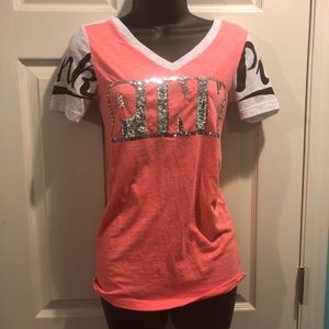 Pink V neck T shirt